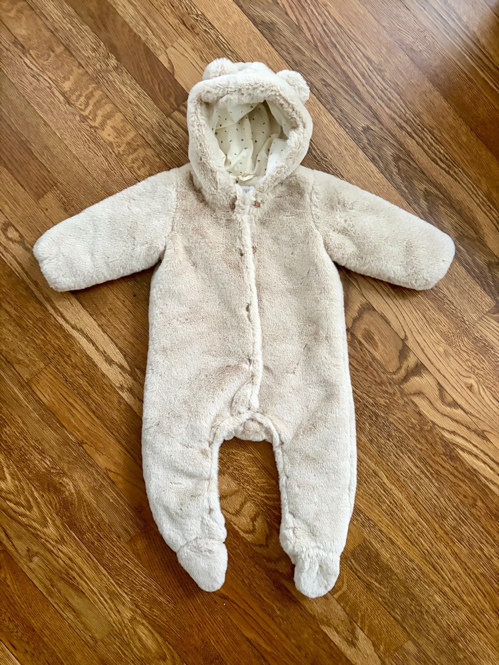 Zara Cream Teddy Fleece Hooded One-Piece with Ears